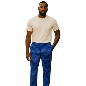 Izod Men's Golf Plaid Pants Straight Leg Trousers Blue 36 X 30 NWT Preppy New